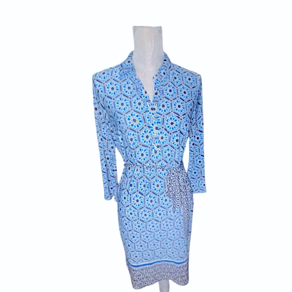 LOVE THIS DRESS!!👗 Donna Morgan Sz 10 Woman’s Blue 3/4 Sleeve Collar Dress